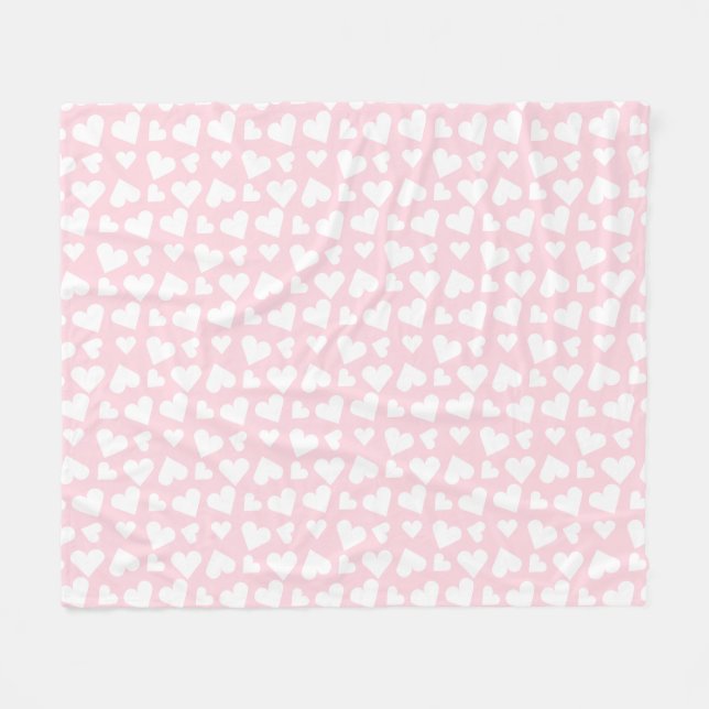 Girly Heart Pattern Pink White Fleece Blanket (Front (Horizontal))