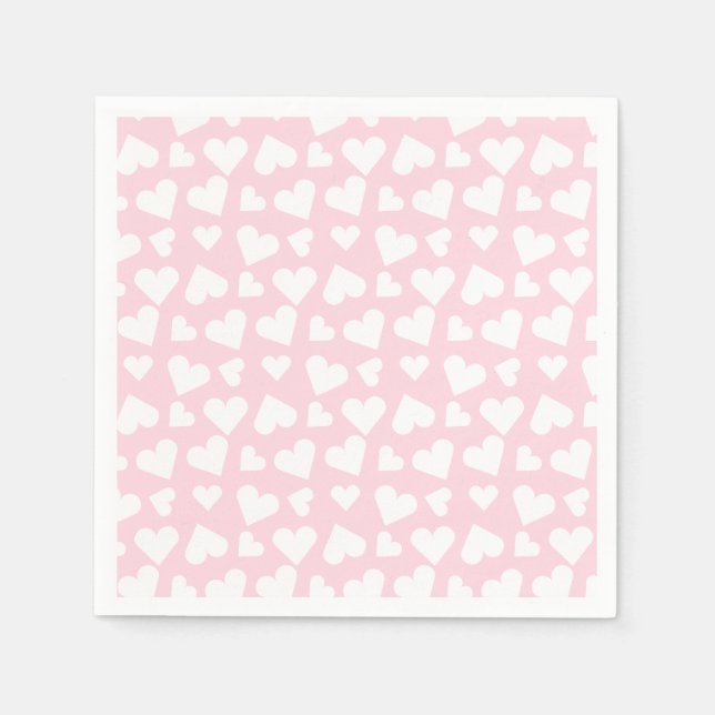 Girly Heart Pattern Pink White Napkin (Front)