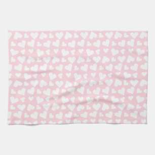 Girly Heart Pattern Pink White Tea Towel