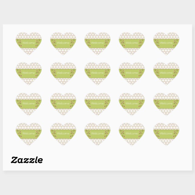 Girly Heart Shaped Pink Green And White Heart Sticker (Sheet)