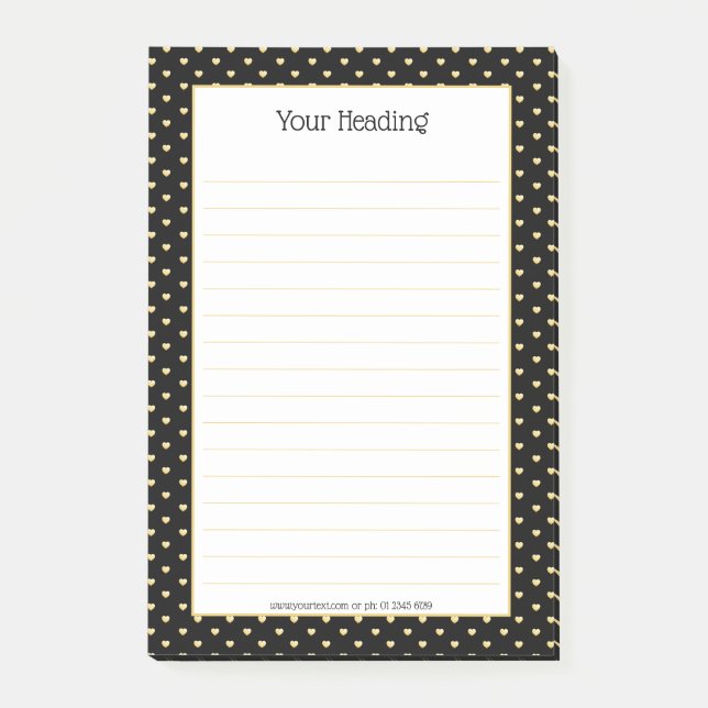 Girly Hearts Faux Gold Foil Black Pattern Post-it Notes (Front)