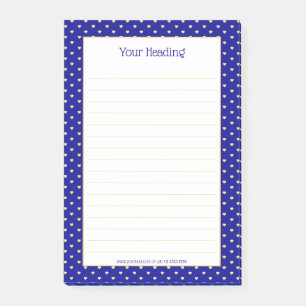 Girly Hearts Faux Gold Foil Royal Blue Pattern Post-it Notes