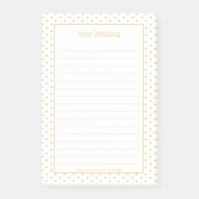 Girly Hearts Faux Gold Foil White Pattern Post-it Notes (Front)