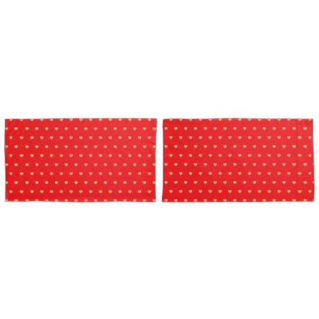 Girly Hearts Gold Faux Foil Red Pattern Pillowcase (Front-Set)