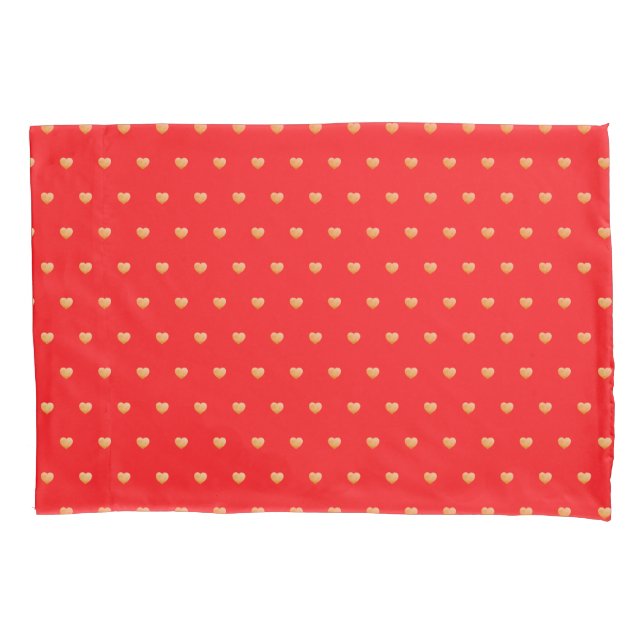 Girly Hearts Gold Faux Foil Red Pattern Pillowcase (Front-Left)