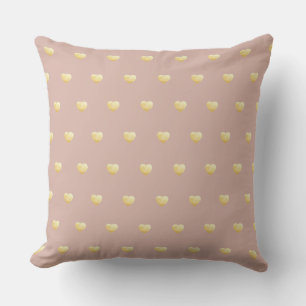 Girly Hearts Gold on Dark Blush Pink Cushion
