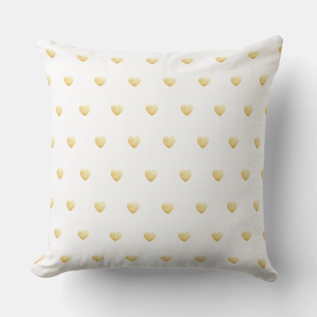 Girly Hearts Gold on White Cushion (Front)