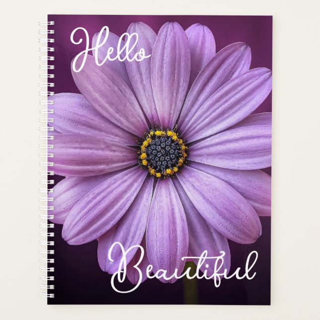 Girly Hello Beautiful Quote Lavender Daisy Flower Planner (Front)