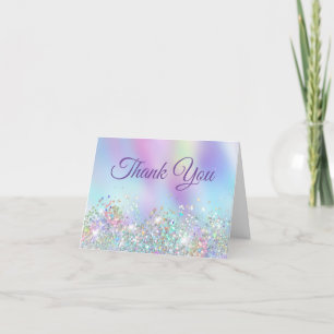 Girly Holo Glitter Aqua Purple Iridescent Thank You Card