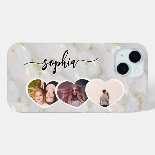 Girly Holographic Opal Stone Custom Photo Collage Case-Mate iPhone Case (Back (Horizontal))