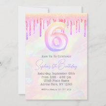 Girly Holographic Pink Glitter Drips 6th Birthday