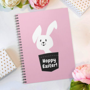Girly Hoppy Easter Pastel Blush Pink Bunny Cartoon Notebook