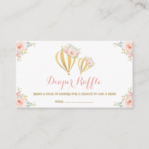 Girly Hot Air Balloon Blush Floral Diaper Raffle Enclosure Card