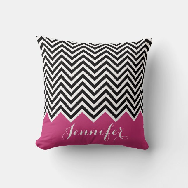 GIRLY HOT pink black and white Chevron Custom Cushion (Front)