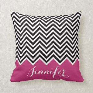 GIRLY HOT pink black and white Chevron Custom Cushion
