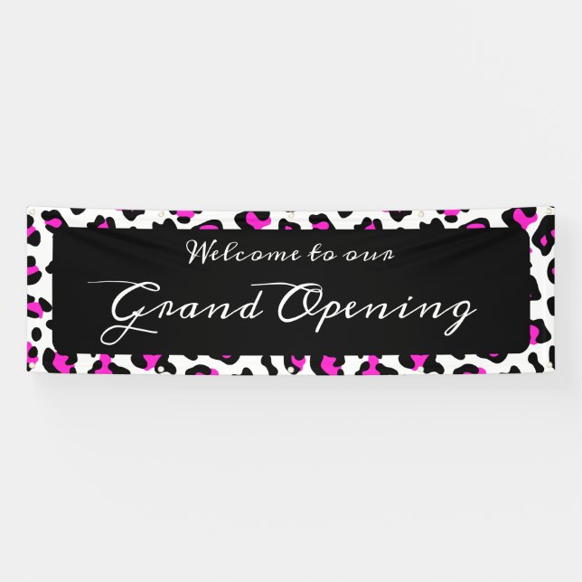 Girly Hot Pink Black and White Leopard Spot Banner (Horizontal)