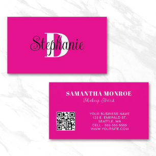 Girly Hot Pink Black and White Modern Monogram Business Card