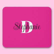 Girly Hot Pink Black and White Modern Monogram