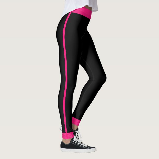 Girly Hot Pink Black Striped  Leggings (Right)