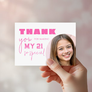 Girly Hot Pink Bold Typography Birthday Party Thank You Card