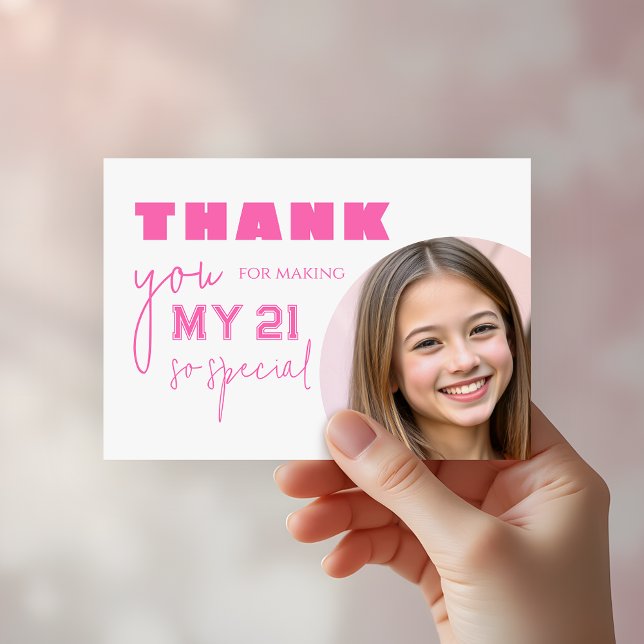 Girly Hot Pink Bold Typography Birthday Party Thank You Card (Creator Uploaded)