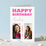 Girly Hot Pink Bold Typography Photo Birthday Card<br><div class="desc">Send a heartfelt birthday wish to your loved one with this bold and eye-catching card.</div>