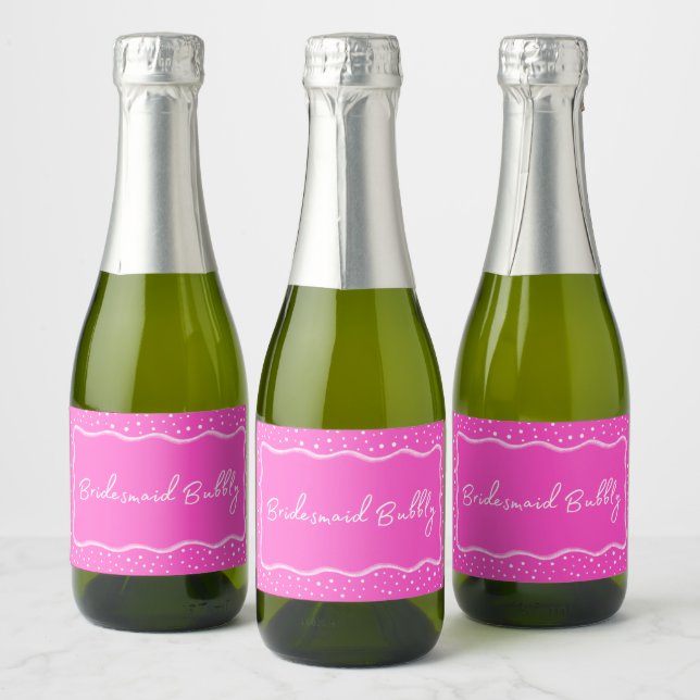 Girly Hot Pink Bridesmaid Bubbly Mini Sparkling Wine Label (Bottles)