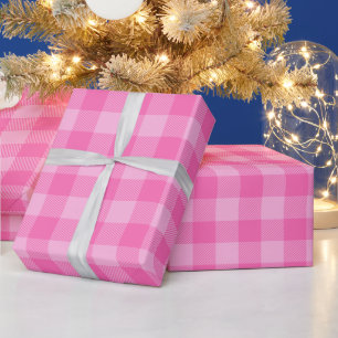 Girly Hot Pink Buffalo Check Wrapping Paper
