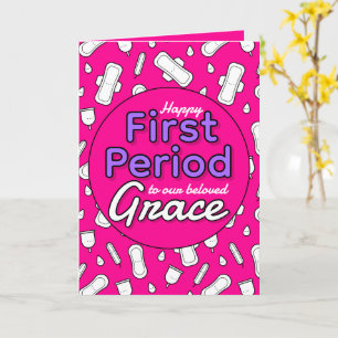 Girly Hot Pink Cartoon Pad Tampon First Period Card