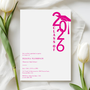 Girly Hot Pink Class of 2026 Graduation Invitation