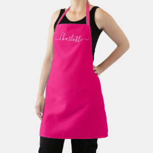 Girly hot pink custom modern script name monogram apron