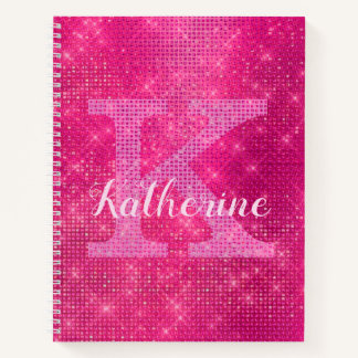 Girly Hot Pink Diamond Glam Sparkle Monogram Name Notebook
