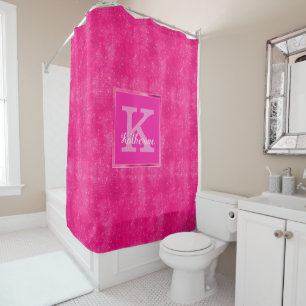Girly Hot Pink Diamond Sparkle Fun Modern Monogram Shower Curtain