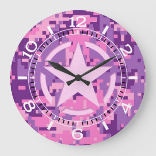 Girly Hot Pink Digital Camouflage Camo Dial Large Clock