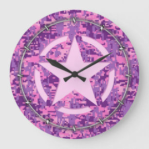 Girly Hot Pink Digital Camouflage Camo Large Clock