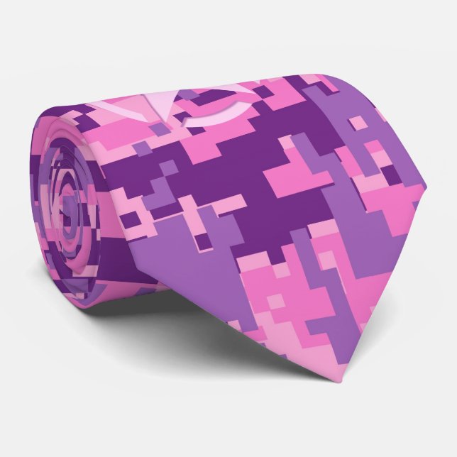 Girly Hot Pink Digital Camouflage Camo Tie (Rolled)