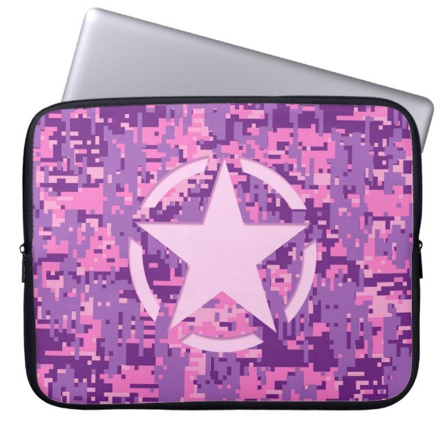 Girly Hot Pink Digital Camouflage Decor Laptop Sleeve (Front)