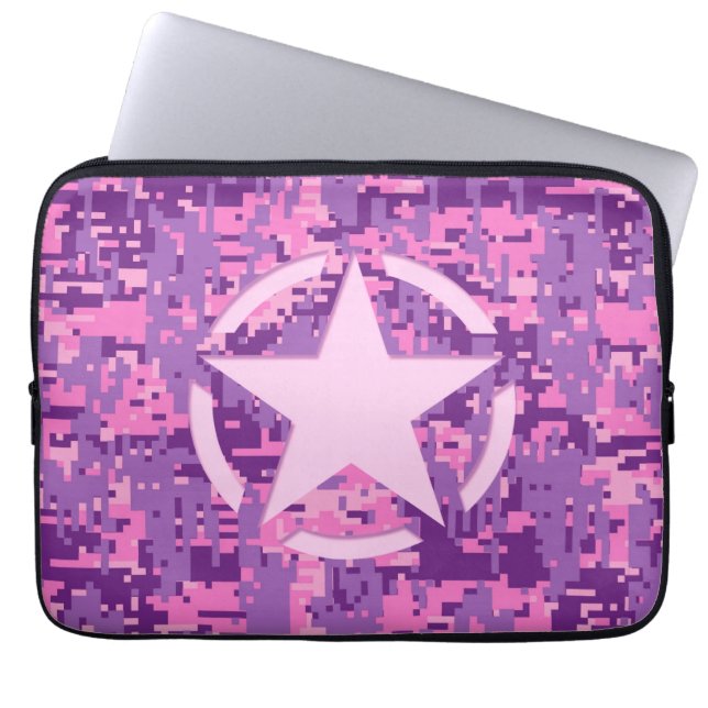 Girly Hot Pink Digital Camouflage Decor Laptop Sleeve (Front)