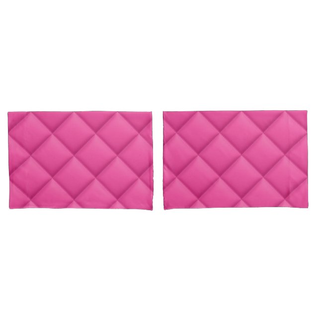 Girly Hot Pink Faux Quilted Diamond Pattern Pillowcase (Front-Set)