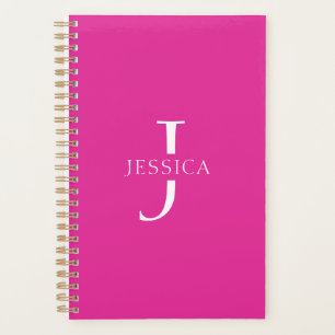 Girly Hot Pink Fun Modern Monogram Name Planner