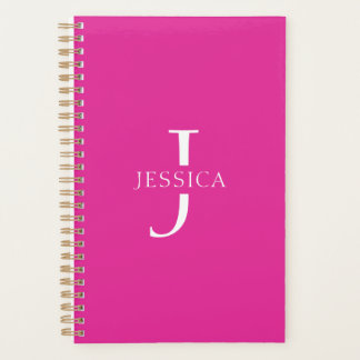 Girly Hot Pink Fun Modern Monogram Name Planner