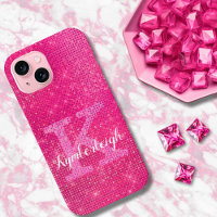 Girly Hot Pink Glam Glitter Sparkle Monogram Name