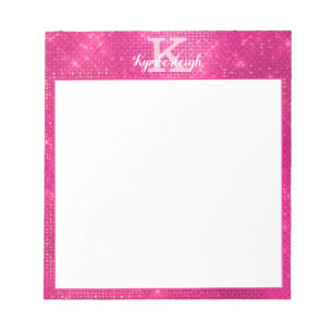 Girly Hot Pink Glam Glitter Sparkle Monogram Name Notepad