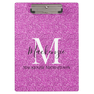 Girly Hot Pink Glitter Monogram Name  Clipboard