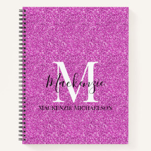 Girly Hot Pink Glitter Monogram Name Notebook