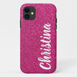 Girly Hot Pink Glitter Name Personalised Case-Mate iPhone 11 Case