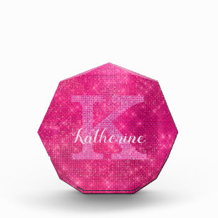 Girly Hot Pink Glitter Sparkle Glam Monogram Name Photo Block