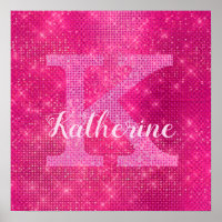 Girly Hot Pink Glitter Sparkle Glam Monogram Name