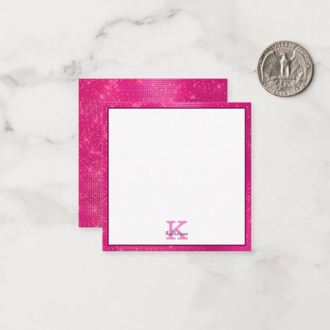 Girly Hot Pink Glitter Sparkle Monogram Name Card (Front/Back In Situ)