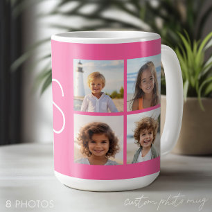 Girly Hot Pink Instagram 8 Photo Collage Monogram Coffee Mug